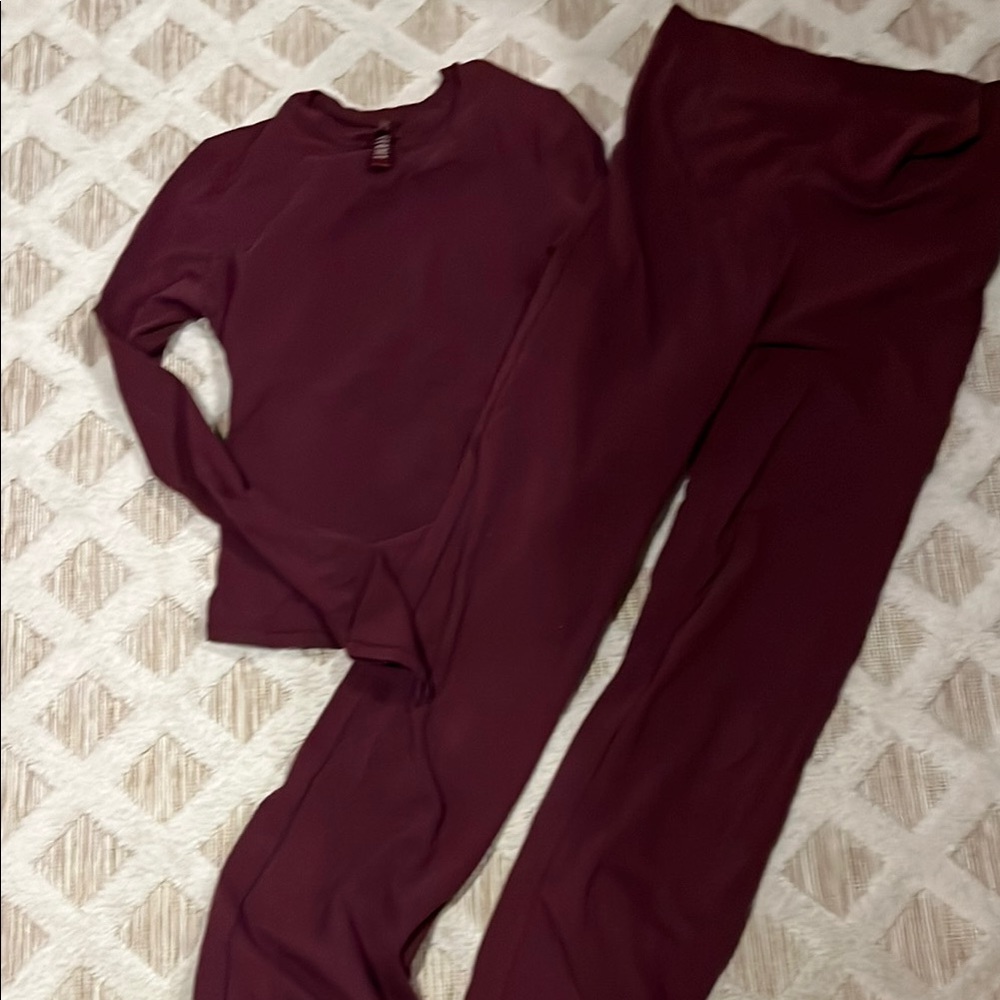 Burgundy Long Sleeve Top and Pants Set